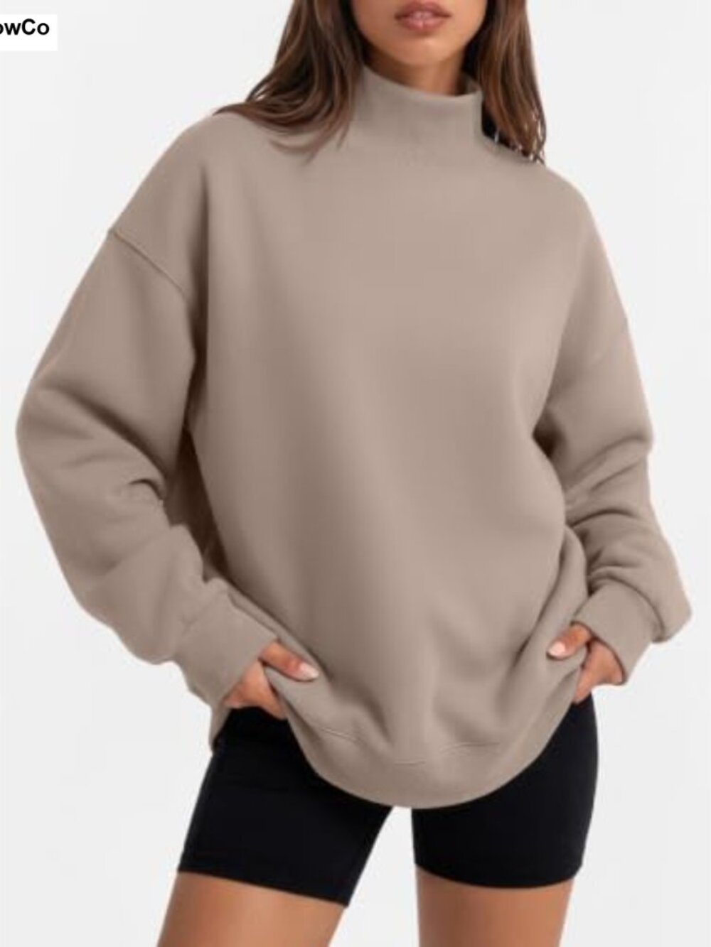 Womens Oversized Mock Neck Sweatshirt Cotton Blend Pullover Casual Fall - Picture 2 of 5